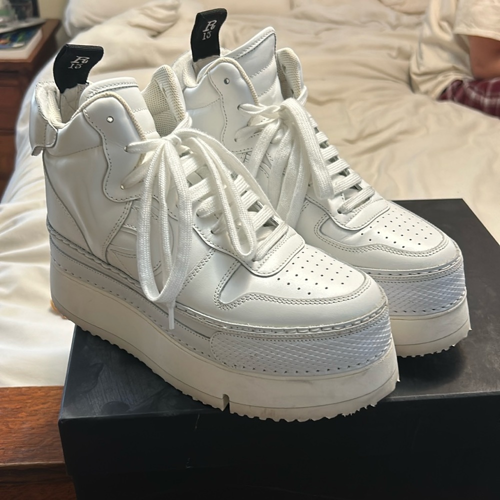 R13 Riot leather high top platform sneaker SIZE 35 White